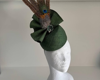 Emerald Green Feather Fascinator: Royal Ascot Headpiece