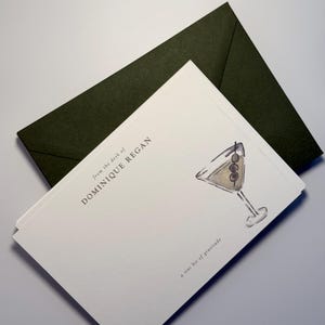 Watercolor Martini Note Card Set • Personalized Stationery for Hostess Gifts & Desk Notes