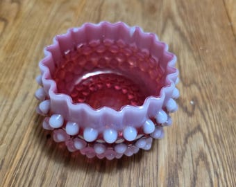 Hobbs Brockunier Victorian Cranberry Opalescent Hobnail Ruffled Edge