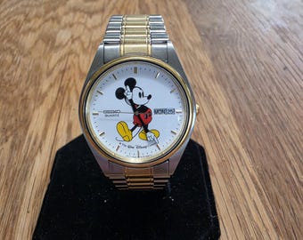 Orologio vintage da uomo Seiko bicolore con datario e motivo Topolino.
