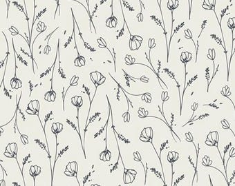 WILDFLOWER WHISPERS - Black Floral Outlines on a Cream background - Art Gallery Fabrics