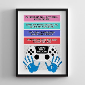 Gamer Dad Vatertagsgeschenk von Kindern, erstes Vatertagsgeschenk, personalisiertes Handabdruck Handwerk für Papa mit Gedicht, Last-Minute-Geschenk für Papa