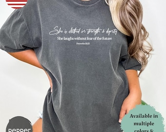 Proverbs 31 TShirt for Women, Christian Shirt with Bible Verse, Comfort Colors Cotton Tee, Christian Merch, Christian Gift for Mom,Jesus tee