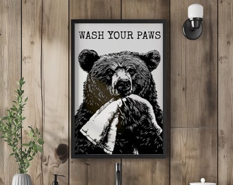 Cute Bear with Towel Poster - Adorable Nursery Wall Art - Kids Room Decor & Playroom/Bathroom Animal Print
