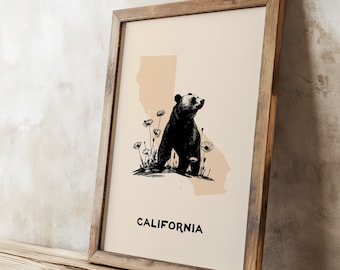 California Bear Digital Print Poster - California Wall Art - Printable Bear Poster - Nature Decor - Wildlife Art for Home