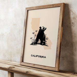 California Bear Digital Print Poster - California Wall Art - Printable Bear Poster - Nature Decor - Wildlife Art for Home