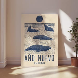 Sunrise Seals at Año Nuevo Poster su carta semi-lucida, arte della California, foca della California, arte stampabile, arte murale della California,