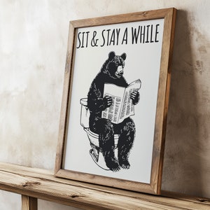 Bear Reading Newspaper Poster - Funny Bathroom Decor, Humorous Wall Art Print for Restroom, Whimsical Gift Idea