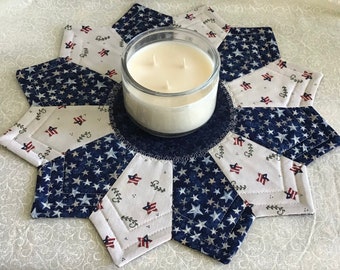 Americana themed Reversible stars quilted Candlemat; Miniature Quilt; Small Quilt;Table mat, Americana decor; Ships Free!