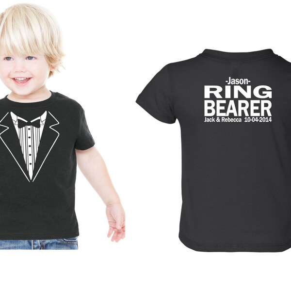 Personalized  with NAME Children Wedding Tuxedo RING BEARER Tshirt  Child size Tux  Rehearsal Shirt