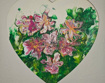 Acrylschilderij, hartcanvas, vloeiende kunst, hartvorm, originele unieke stukken