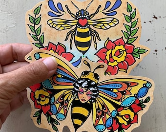 Traditionelles Tattoo BIENEN Aufkleber, Vinyl-Aufkleber Aufkleber, Biene Laptop Aufkleber, Old School Biene Tattoo Art