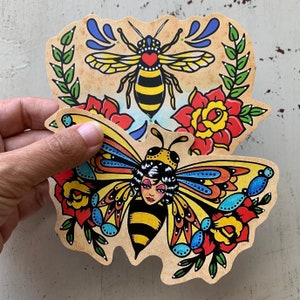 Traditional Tattoo BEE Sticker, Vinyl Sticker Decal, Bee Laptop Sticker, Old School Bee Tattoo Art