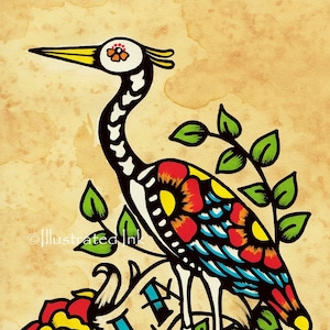 Arte del tatuaje del Día de los Muertos LA GARZA Impresión de lotería 5 x 7, 8 x 10 o 11 x 14