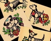Day of the Dead POSTCARDS Dogs Skeleton Pets - Set of 4 Designs - Donation to Austin Pets Alive