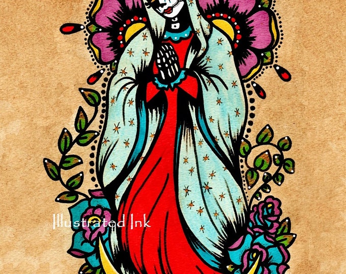 Day of the Dead Virgen de Guadalupe Old School Tattoo Art | Etsy