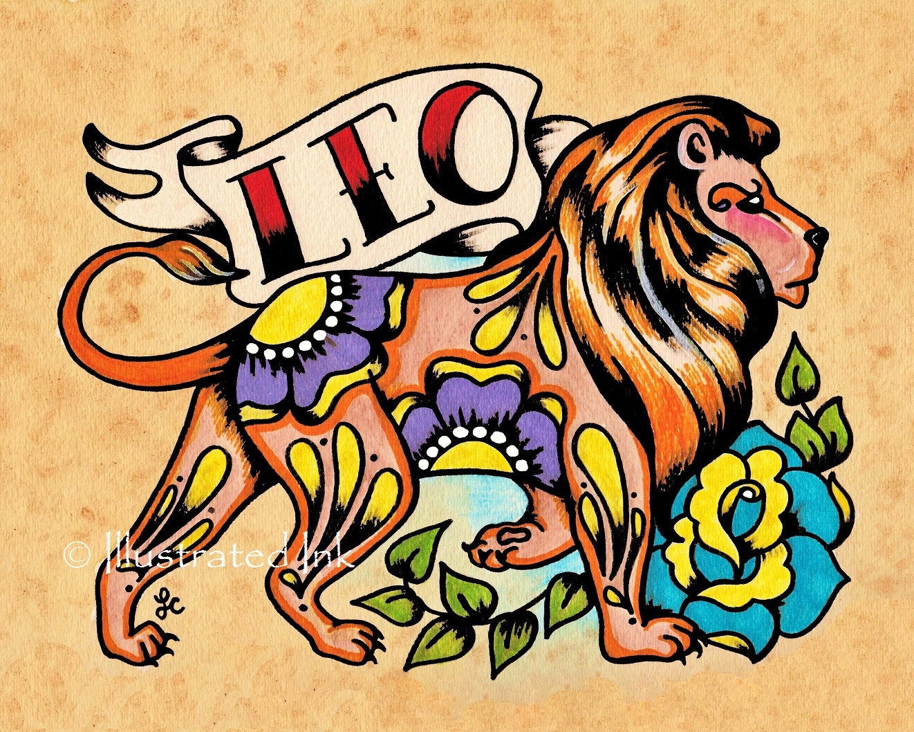 Zodiac Tattoo Art LEO Lion Astrology Print 5 X 7, 8 X 10 or 11 X 14 - Etsy
