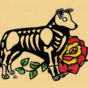 Day of the Dead Dog BORDER COLLIE Dia de los Muertos Art Print 5 x 7, 8 x 10 or 11 x 14 Choose your own words Shelter Donation image 1