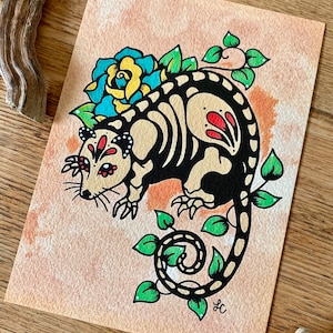 Day of the Dead POSSUM Mexican Folk Art Dia de los Muertos Opossum Print 5 x 7, 8 x 10 or 11 x 14