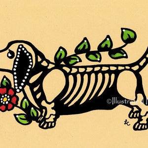 Day of the Dead Dog BASSET Hound Dia de los Muertos Art Print 5 x 7, 8 x 10 or 11 x 14 - Choose your own words - Shelter Donation