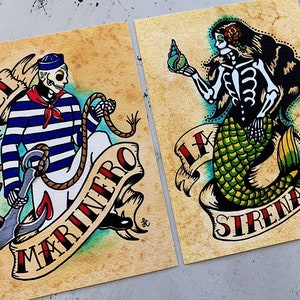 Day of the Dead Mermaid Tattoo Art LA SIRENA Loteria Print 5 x 7, 8 x 10 or 11 x 14 image 4