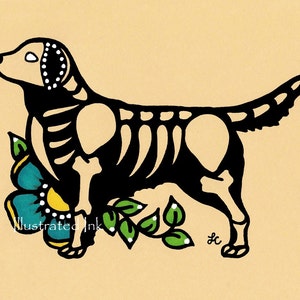 Day of the Dead Dog GOLDEN RETRIEVER Dia de los Muertos Art Print 5 x 7, 8 x 10 or 11 x 14 - Choose your own words - Shelter Donation