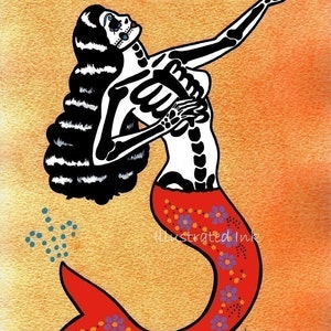 LA SIRENA Day of the Dead Art Mermaid Loteria Print 5 x 7, 8 x 10 or 11 x 14 image 1