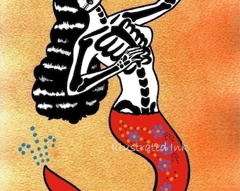 LA SIRENA Day of the Dead Art Mermaid Loteria Print 5 x 7, 8 x 10 or 11 x 14