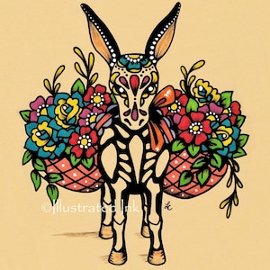 Day of the Dead BURRO Donkey Dia de los Muertos Art Print 8 x 10 or 11 x 14