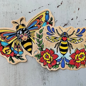 Traditional Tattoo BEE Sticker, Vinyl Sticker Decal, Bee Laptop Sticker, Old School Bee Tattoo Art image 6