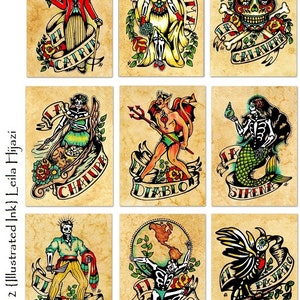 Day of the Dead Tattoo Art EL VALIENTE Loteria Print 5 x 7, 8 x 10 or 11 x 14 image 4
