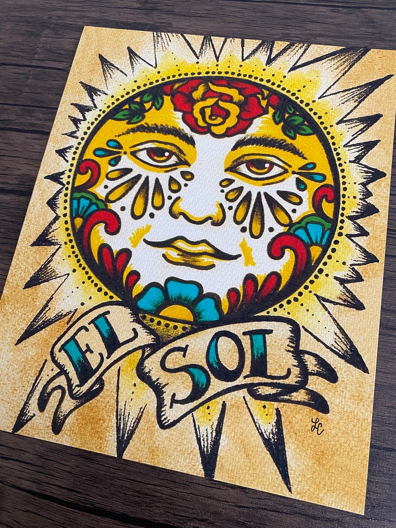 Mexican Folk Art Sun EL SOL Loteria Print 5 x 7, 8 x 10 or 11 x 14 image 2