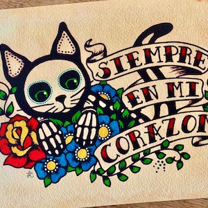 Day of the Dead CAT Dia de los Muertos Art Print 5 x 7, 8 x 10 or 11 x 14 - Donation to Austin Pets Alive