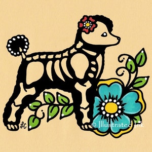 Dia de los Muertos Hund PUDEL Tag der Toten Kunstdruck 12 x 18, 20 x 10 oder 11 x 14 - Wähle deine eigenen Worte - Spende an Austin Pets Alive
