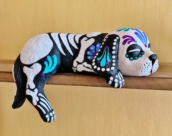 Day of the Dead DOG Shelf Sitter Skeleton Puppy Statue Pet Memorial - CUSTOM by Illustrated Ink - CHOOSE Your Own Colors