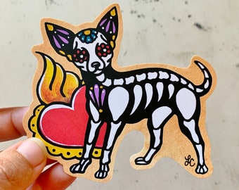 Day of the Dead CHIHUAHUA Decal Sticker, Chihuahua Vinyl Sticker Laptop, Chihuahua Tattoo Art