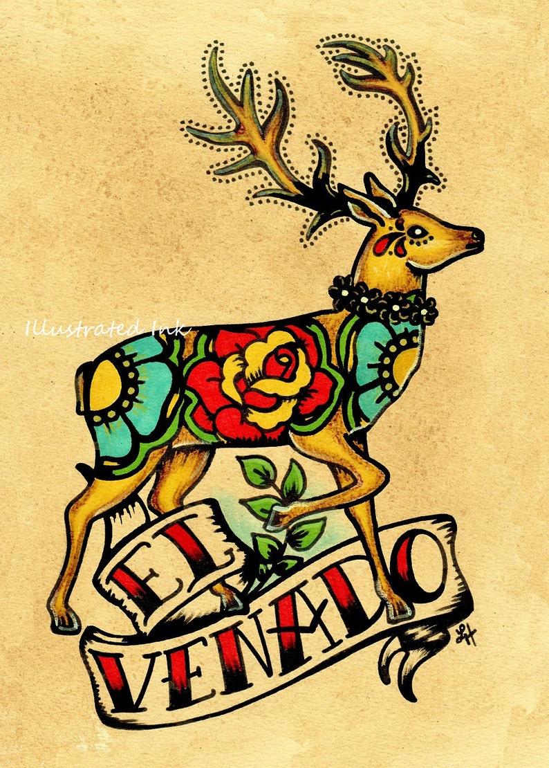 Mexican Folk Art Deer EL VENADO Loteria Print 5 X 7 8 X 10 or Etsy