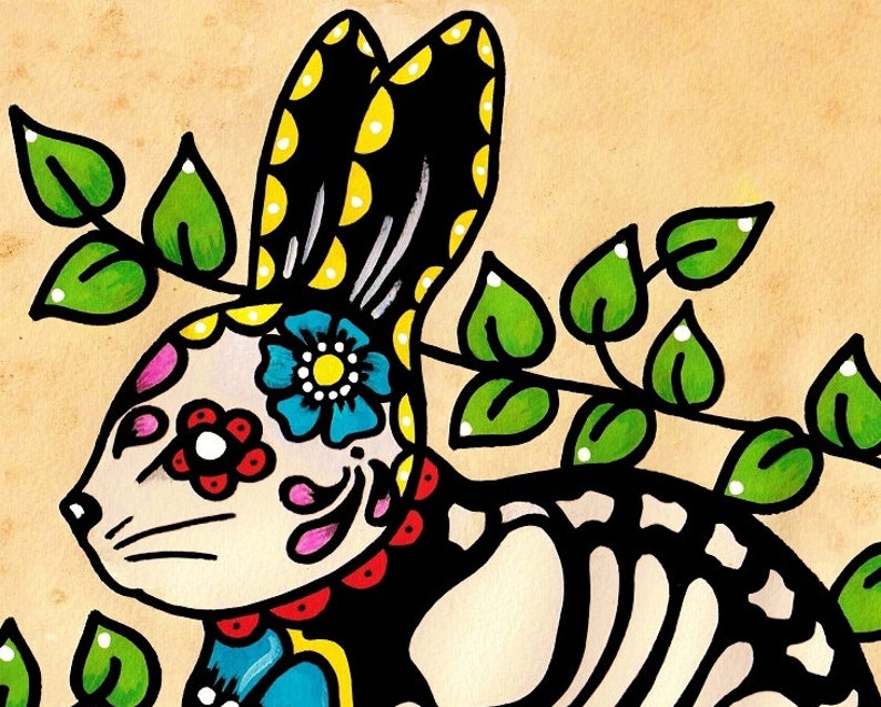 Day of the Dead Bunny RABBIT Dia De Los Muertos Art Print 5 X Etsy
