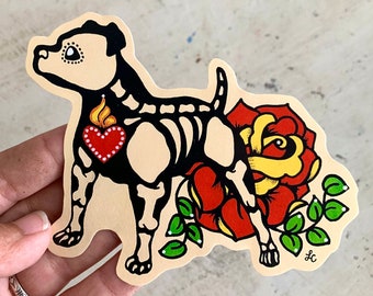 Day of the Dead PIT BULL Sticker Decal, Pitbull Vinyl Sticker Laptop Decal, Dia de los Muertos Dog Tattoo Art