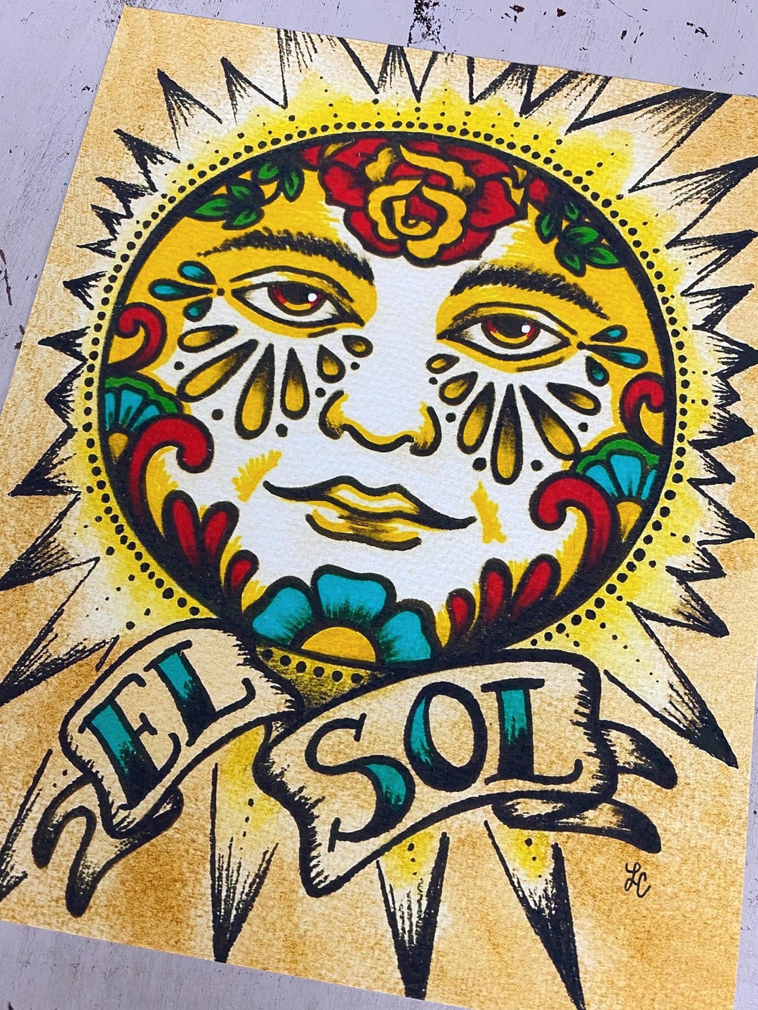 Mexican Folk Art Sun EL SOL Loteria Print 5 X 7, 8 X 10 or