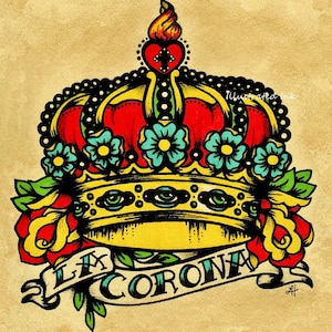 La Corona Loteria Art Print Traditional Tattoo Crown Design - 5 x 7, 8 x 10 or 11 x 14