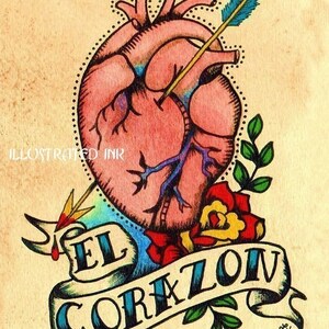 Old School Tattoo Art Prints Loteria LA MANO & El CORAZON 5 x 7, 8 x 10 or 11 x 14 Set image 4