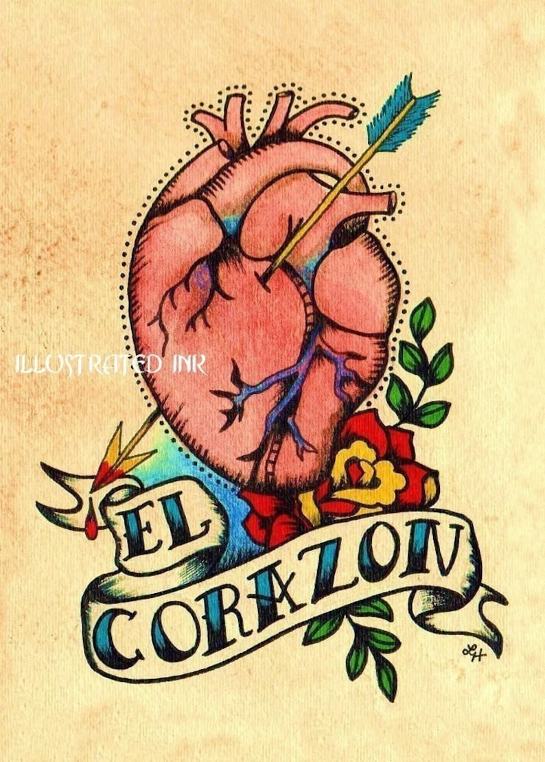 Old School Tattoo Art Prints Loteria LA MANO & El CORAZON 5 x 7, 8 x 10 or 11 x 14 Set image 4