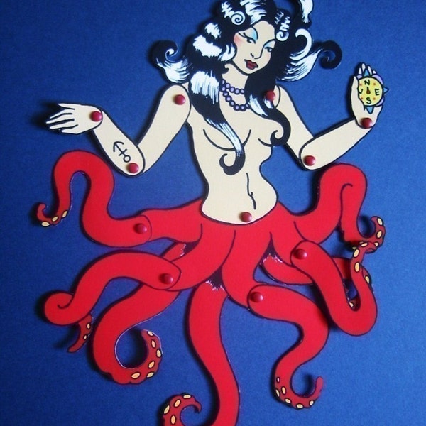 OCTOPUS PINUP Posable Paper Doll - Cut and Assemble - Free Shipping