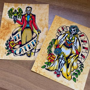 Day of the Dead Couple Art Prints Loteria La DAMA & El CATRIN 5 x 7, 8 x 10 or 11 x 14 Set