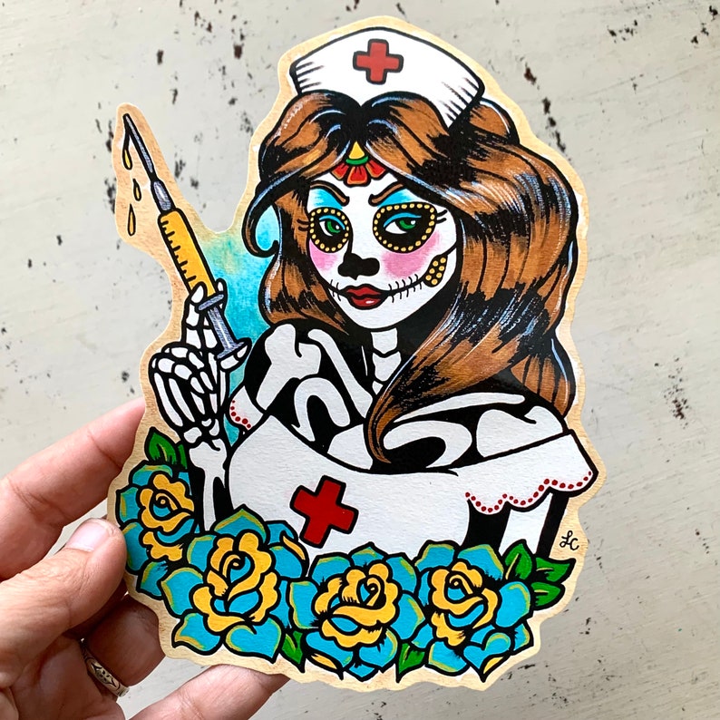 Day of the Dead NURSE Decal Sticker, Laptop Vinyl Sticker, Nurse Tattoo Art image 4