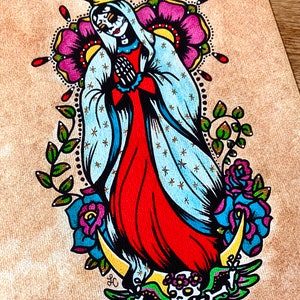 Day of the Dead Virgen de Guadalupe Old School Tattoo Art Virgin Mary Print 5 x 7, 8 x 10 or 11 x 14