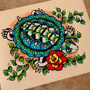 Day of the Dead TURTLE Mexican Folk Art Dia de los Muertos Print 5 x 7, 8 x 10 or 11 x 14 image 1