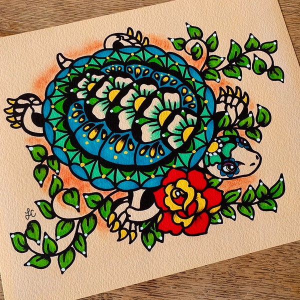 Dag van de Doden SCHILDPAD Mexicaanse volkskunst Dia de los Muertos print 5 x 7, 8 x 10 of 11 x 14