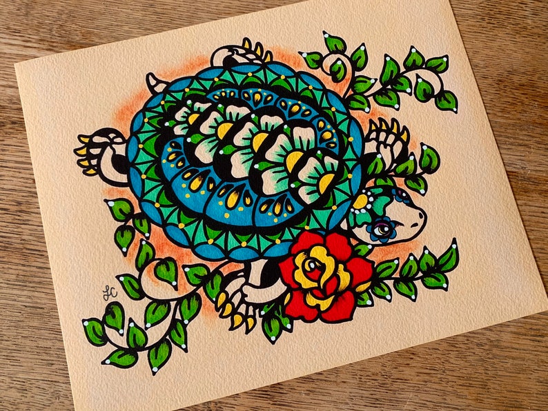 Day of the Dead TURTLE Mexican Folk Art Dia de los Muertos Print 5 x 7, 8 x 10 or 11 x 14 image 1